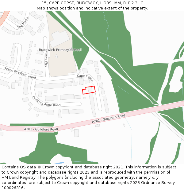 15, CAPE COPSE, RUDGWICK, HORSHAM, RH12 3HG: Location map and indicative extent of plot