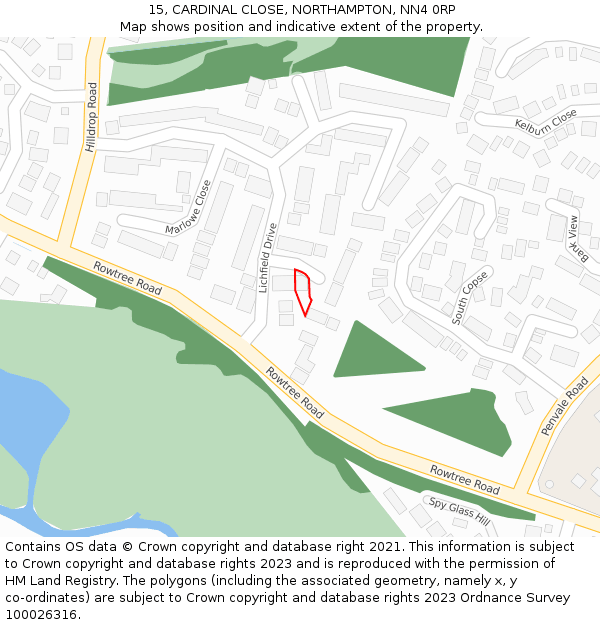 15, CARDINAL CLOSE, NORTHAMPTON, NN4 0RP: Location map and indicative extent of plot