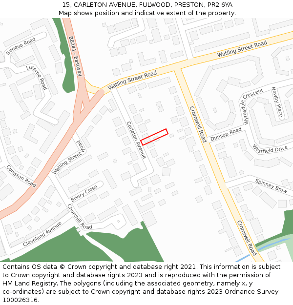 15, CARLETON AVENUE, FULWOOD, PRESTON, PR2 6YA: Location map and indicative extent of plot