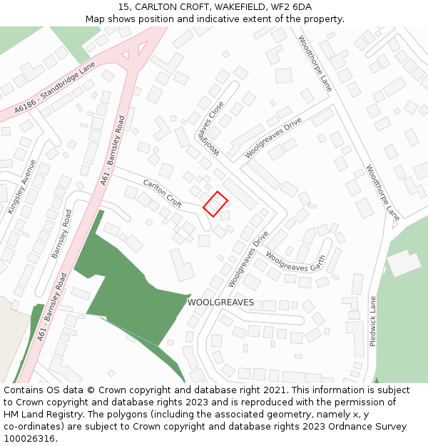 15, CARLTON CROFT, WAKEFIELD, WF2 6DA: Location map and indicative extent of plot