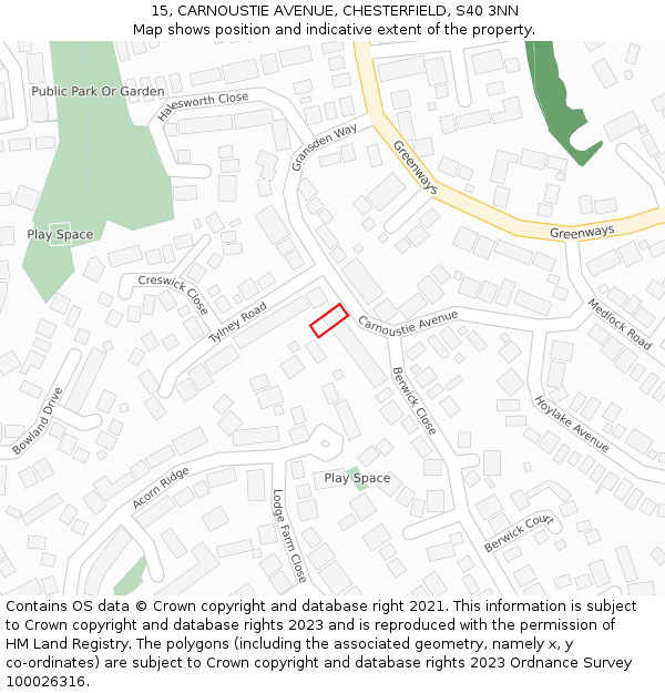 15, CARNOUSTIE AVENUE, CHESTERFIELD, S40 3NN: Location map and indicative extent of plot