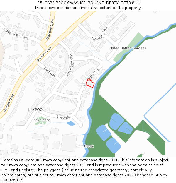 15, CARR BROOK WAY, MELBOURNE, DERBY, DE73 8LH: Location map and indicative extent of plot