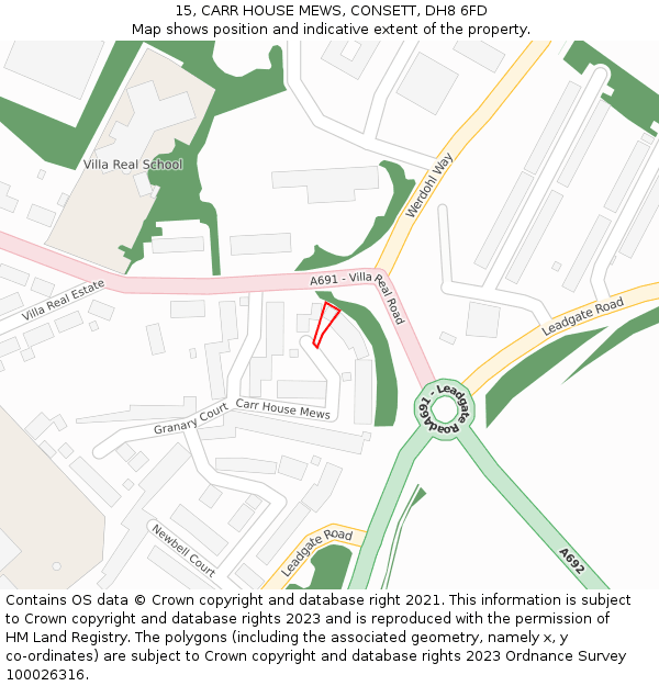 15, CARR HOUSE MEWS, CONSETT, DH8 6FD: Location map and indicative extent of plot
