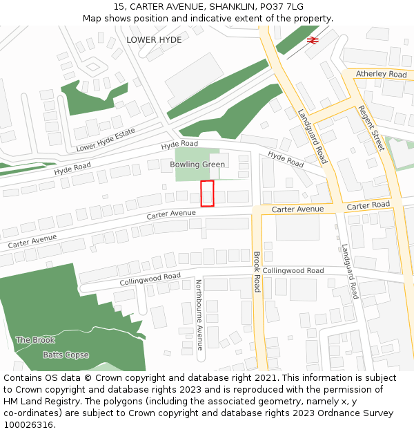 15, CARTER AVENUE, SHANKLIN, PO37 7LG: Location map and indicative extent of plot