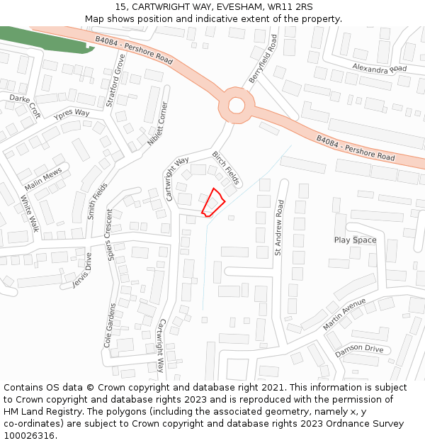 15, CARTWRIGHT WAY, EVESHAM, WR11 2RS: Location map and indicative extent of plot