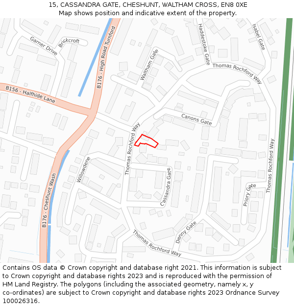 15, CASSANDRA GATE, CHESHUNT, WALTHAM CROSS, EN8 0XE: Location map and indicative extent of plot