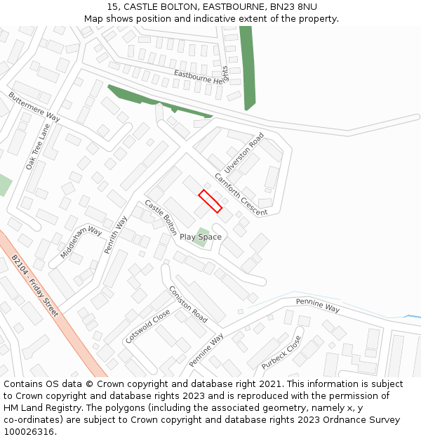 15, CASTLE BOLTON, EASTBOURNE, BN23 8NU: Location map and indicative extent of plot