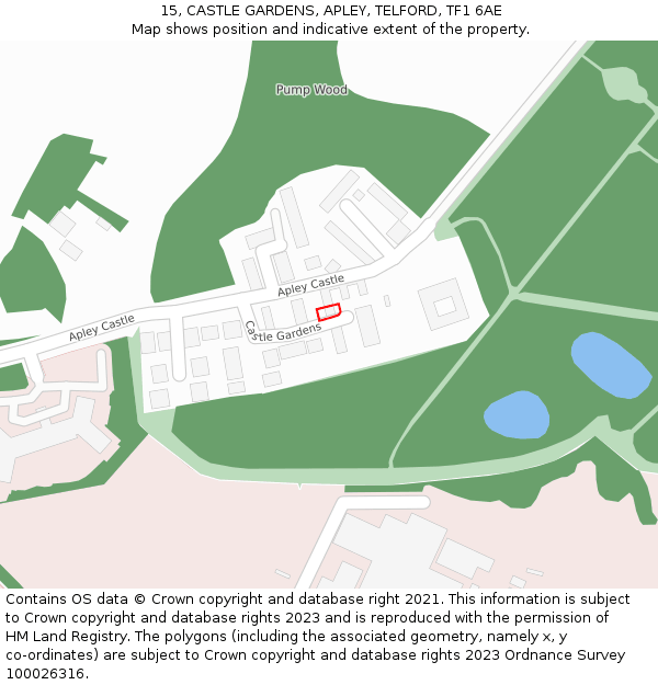 15, CASTLE GARDENS, APLEY, TELFORD, TF1 6AE: Location map and indicative extent of plot