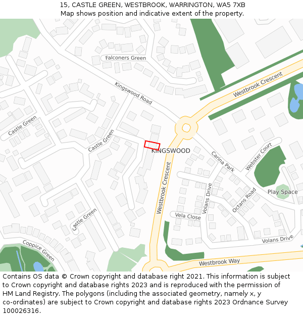 15, CASTLE GREEN, WESTBROOK, WARRINGTON, WA5 7XB: Location map and indicative extent of plot