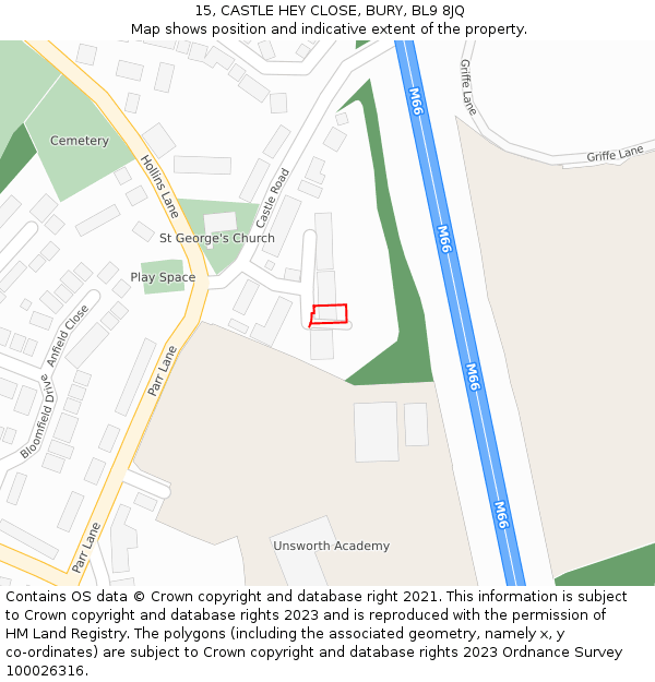 15, CASTLE HEY CLOSE, BURY, BL9 8JQ: Location map and indicative extent of plot