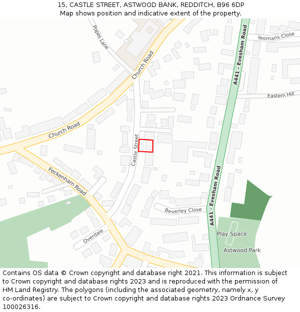 15, CASTLE STREET, ASTWOOD BANK, REDDITCH, B96 6DP: Location map and indicative extent of plot