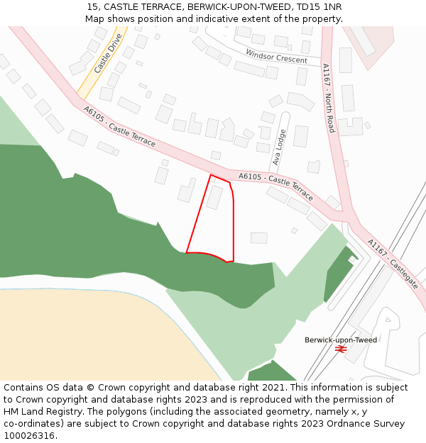 15, CASTLE TERRACE, BERWICK-UPON-TWEED, TD15 1NR: Location map and indicative extent of plot