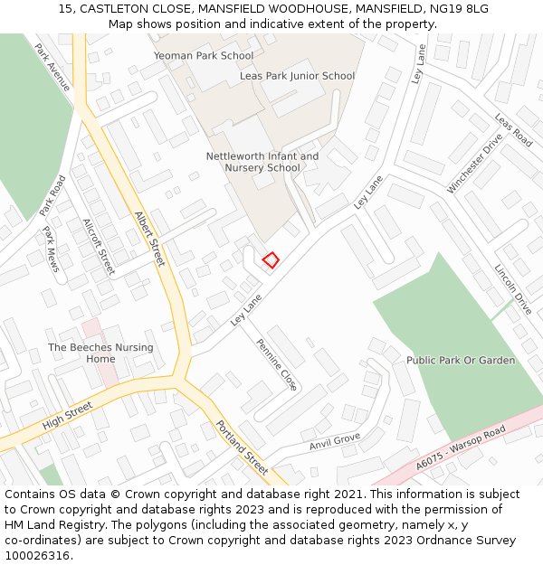 15, CASTLETON CLOSE, MANSFIELD WOODHOUSE, MANSFIELD, NG19 8LG: Location map and indicative extent of plot