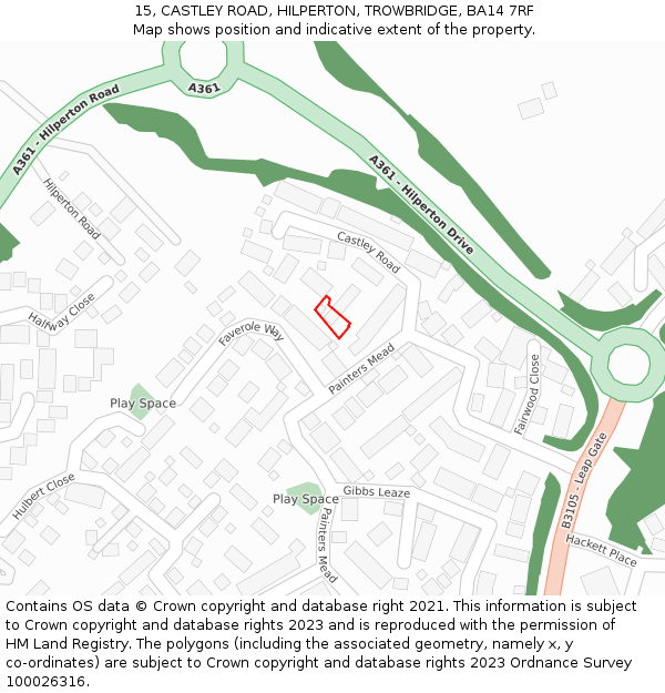 15, CASTLEY ROAD, HILPERTON, TROWBRIDGE, BA14 7RF: Location map and indicative extent of plot