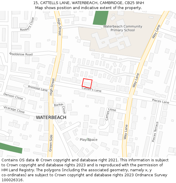 15, CATTELLS LANE, WATERBEACH, CAMBRIDGE, CB25 9NH: Location map and indicative extent of plot