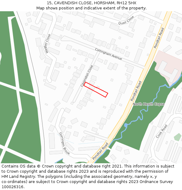 15, CAVENDISH CLOSE, HORSHAM, RH12 5HX: Location map and indicative extent of plot