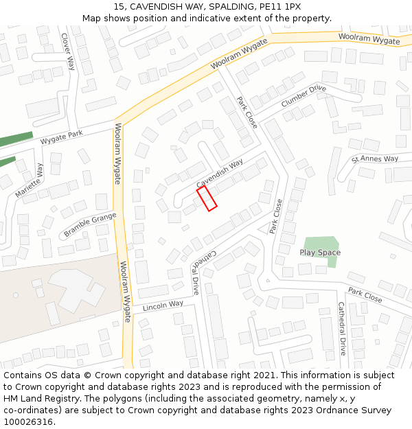 15, CAVENDISH WAY, SPALDING, PE11 1PX: Location map and indicative extent of plot