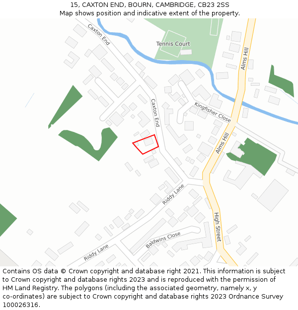 15, CAXTON END, BOURN, CAMBRIDGE, CB23 2SS: Location map and indicative extent of plot