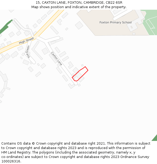 15, CAXTON LANE, FOXTON, CAMBRIDGE, CB22 6SR: Location map and indicative extent of plot