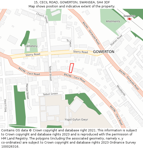 15, CECIL ROAD, GOWERTON, SWANSEA, SA4 3DF: Location map and indicative extent of plot