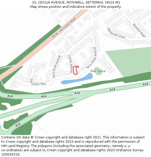 15, CECILIA AVENUE, ROTHWELL, KETTERING, NN14 6FJ: Location map and indicative extent of plot