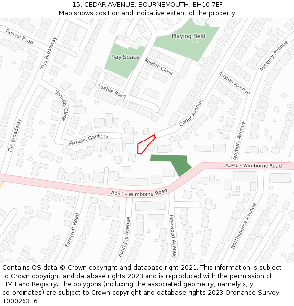 15, CEDAR AVENUE, BOURNEMOUTH, BH10 7EF: Location map and indicative extent of plot