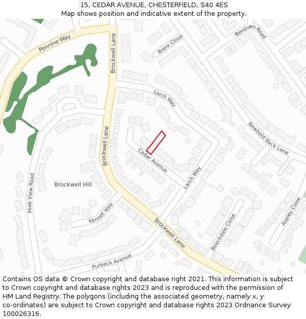 15, CEDAR AVENUE, CHESTERFIELD, S40 4ES: Location map and indicative extent of plot