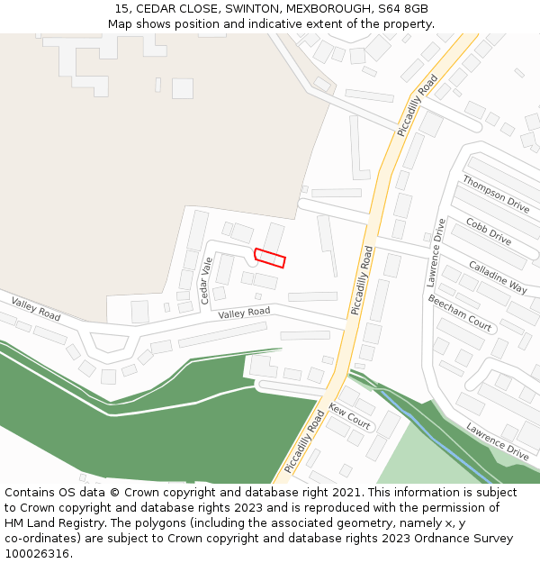 15, CEDAR CLOSE, SWINTON, MEXBOROUGH, S64 8GB: Location map and indicative extent of plot