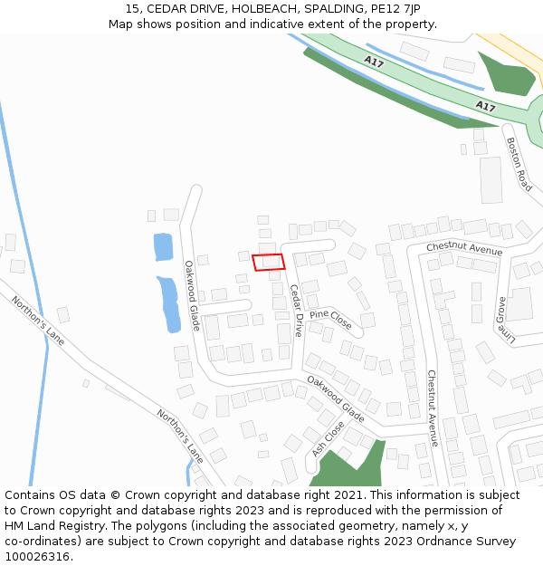 15, CEDAR DRIVE, HOLBEACH, SPALDING, PE12 7JP: Location map and indicative extent of plot