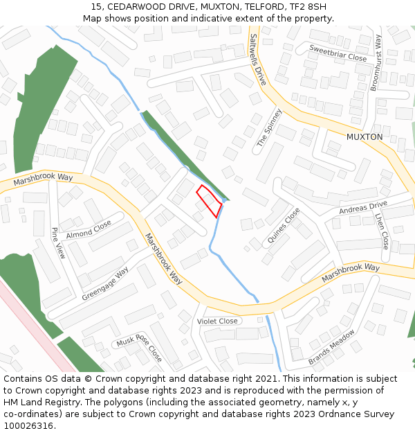 15, CEDARWOOD DRIVE, MUXTON, TELFORD, TF2 8SH: Location map and indicative extent of plot