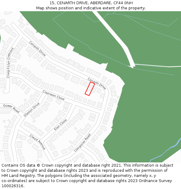 15, CENARTH DRIVE, ABERDARE, CF44 0NH: Location map and indicative extent of plot