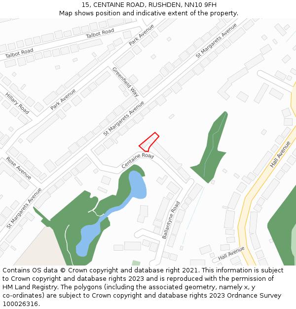 15, CENTAINE ROAD, RUSHDEN, NN10 9FH: Location map and indicative extent of plot