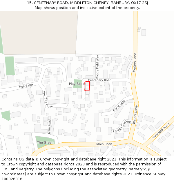 15, CENTENARY ROAD, MIDDLETON CHENEY, BANBURY, OX17 2SJ: Location map and indicative extent of plot