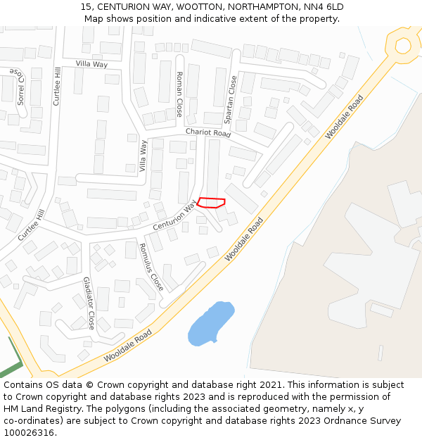 15, CENTURION WAY, WOOTTON, NORTHAMPTON, NN4 6LD: Location map and indicative extent of plot