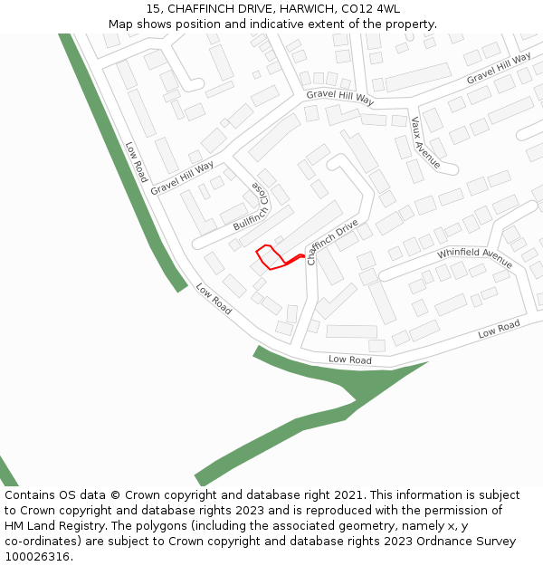 15, CHAFFINCH DRIVE, HARWICH, CO12 4WL: Location map and indicative extent of plot