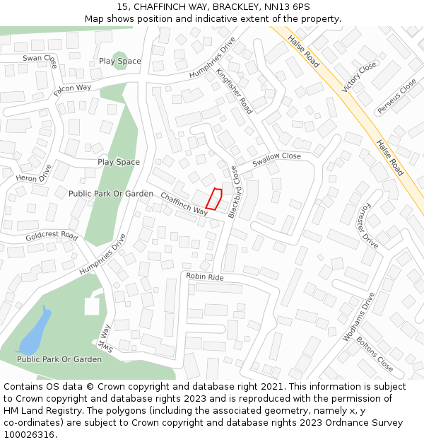 15, CHAFFINCH WAY, BRACKLEY, NN13 6PS: Location map and indicative extent of plot