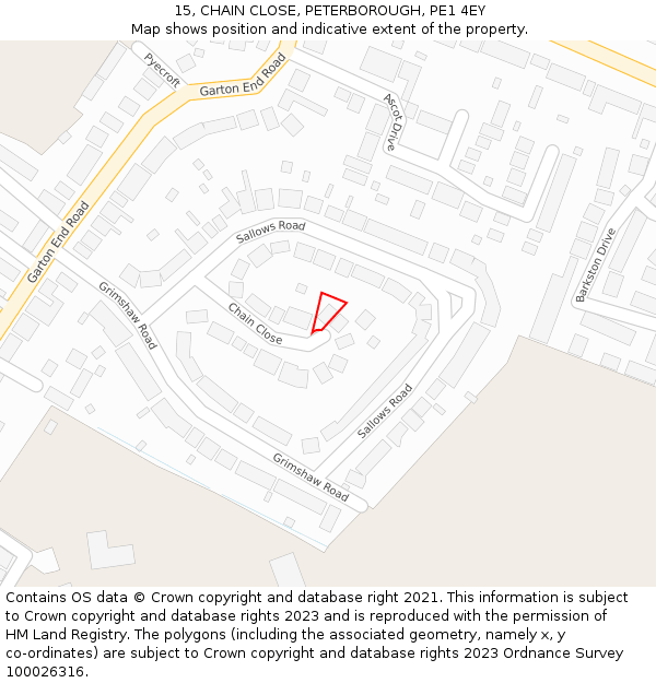 15, CHAIN CLOSE, PETERBOROUGH, PE1 4EY: Location map and indicative extent of plot