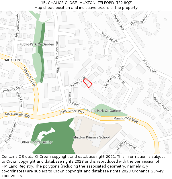 15, CHALICE CLOSE, MUXTON, TELFORD, TF2 8QZ: Location map and indicative extent of plot