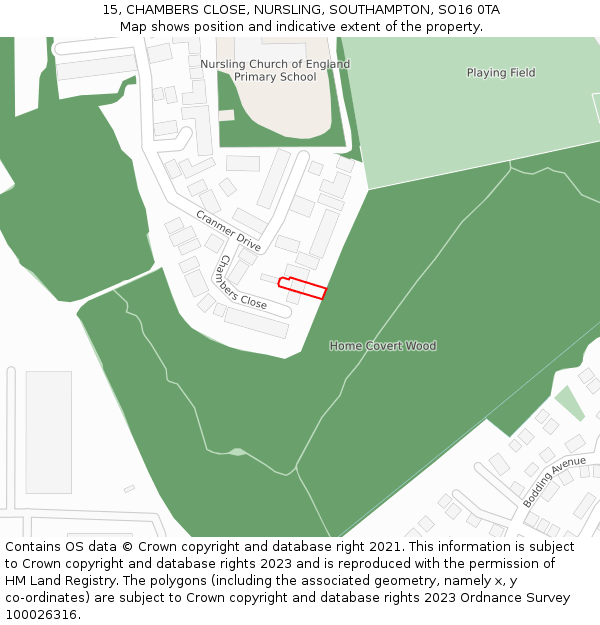 15, CHAMBERS CLOSE, NURSLING, SOUTHAMPTON, SO16 0TA: Location map and indicative extent of plot