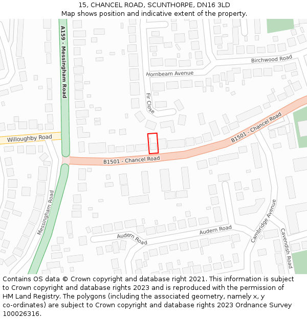 15, CHANCEL ROAD, SCUNTHORPE, DN16 3LD: Location map and indicative extent of plot