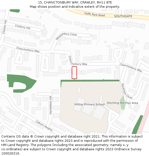 15, CHANCTONBURY WAY, CRAWLEY, RH11 8TE: Location map and indicative extent of plot