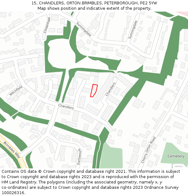 15, CHANDLERS, ORTON BRIMBLES, PETERBOROUGH, PE2 5YW: Location map and indicative extent of plot
