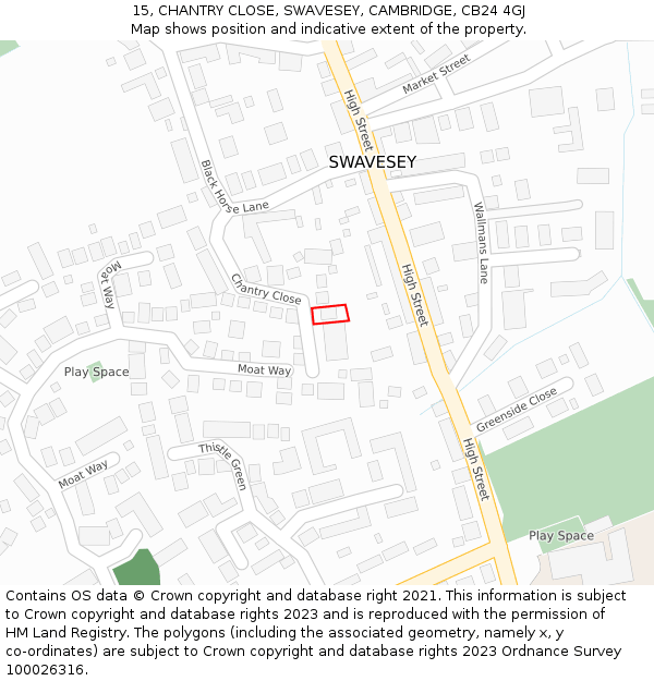 15, CHANTRY CLOSE, SWAVESEY, CAMBRIDGE, CB24 4GJ: Location map and indicative extent of plot