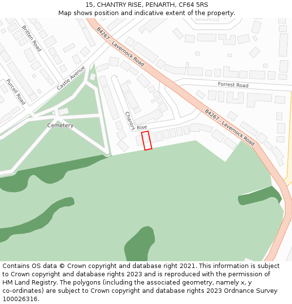 15, CHANTRY RISE, PENARTH, CF64 5RS: Location map and indicative extent of plot