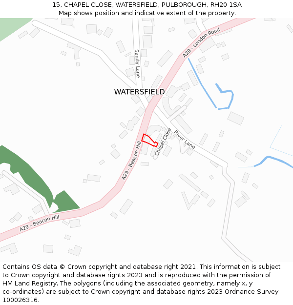 15, CHAPEL CLOSE, WATERSFIELD, PULBOROUGH, RH20 1SA: Location map and indicative extent of plot