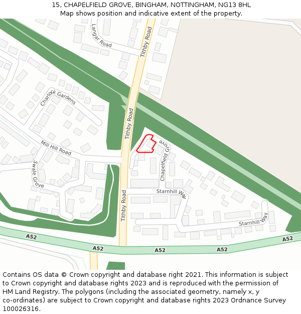 15, CHAPELFIELD GROVE, BINGHAM, NOTTINGHAM, NG13 8HL: Location map and indicative extent of plot