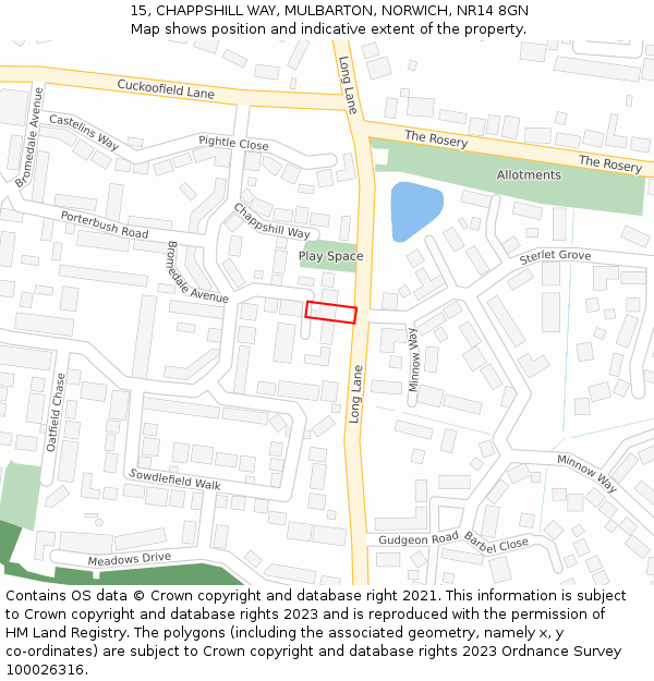 15, CHAPPSHILL WAY, MULBARTON, NORWICH, NR14 8GN: Location map and indicative extent of plot