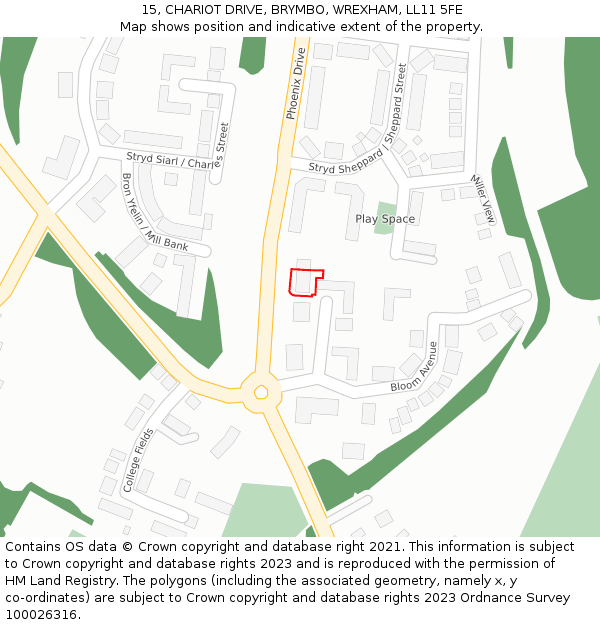 15, CHARIOT DRIVE, BRYMBO, WREXHAM, LL11 5FE: Location map and indicative extent of plot