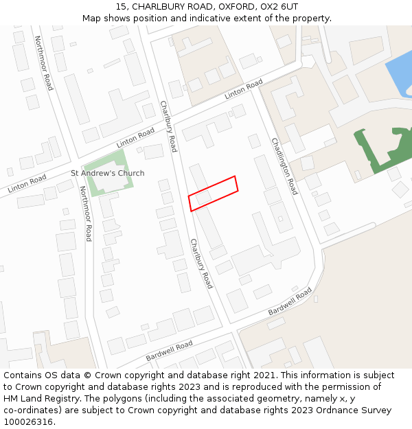 15, CHARLBURY ROAD, OXFORD, OX2 6UT: Location map and indicative extent of plot