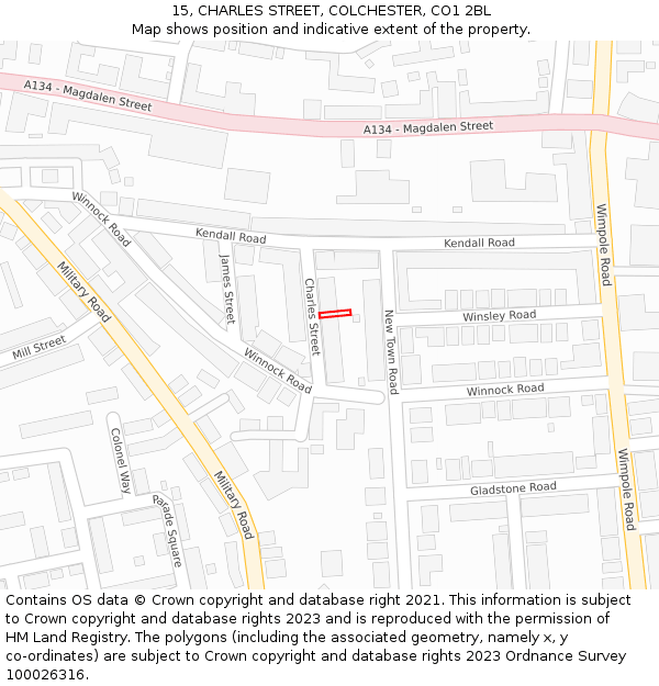 15, CHARLES STREET, COLCHESTER, CO1 2BL: Location map and indicative extent of plot